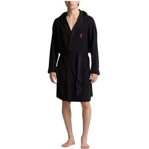 Polo Ralph Lauren Hooded Thermal Robe Mens Waffle Knit Sleepwear Black L/XL